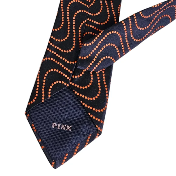 THOMAS PINK Navy Wave Polka Dot Silk DESIGNER Tie - Picture 4 of 4